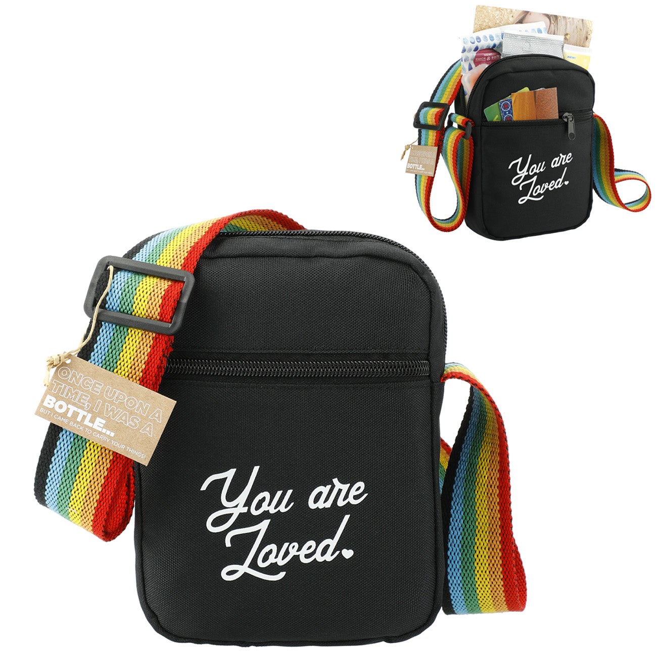 RPET Crossbody Bag with Rainbow Pride Strap Recycled Eco
